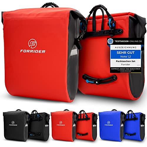 FORRIDER Fahrradtaschen für Gepäckträger - 100% Wasserdicht [2 Stück] 50L Volumen Premium Fahrrad Gepäckträgertaschen hinten Pack-Taschen Hinterradtaschen (Rot)